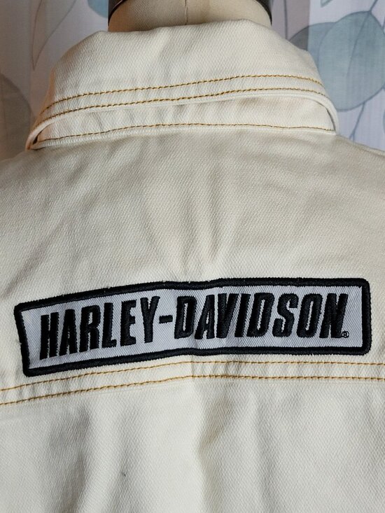 Women's Small Harley Davidson Off White Cream Denim Jacket - Picture 4 of 8